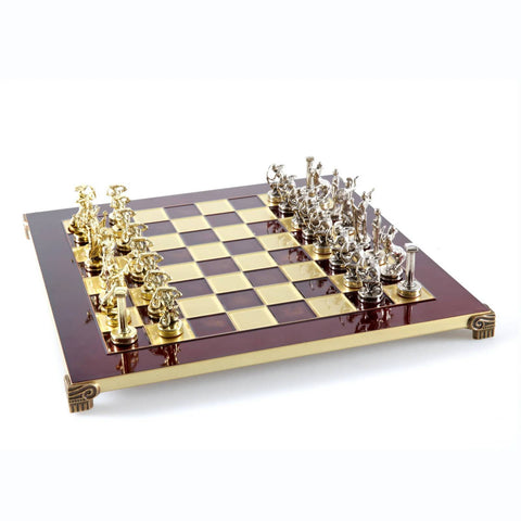 Giants Battle Chess Set Gold & Silver Chessmen Board 36Cm Manopoulos S18Red