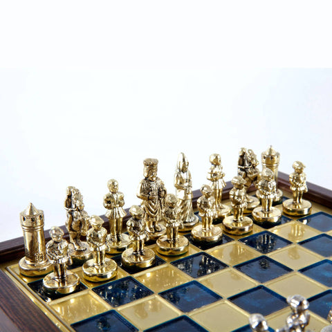Byzantine Empire Metal Chess Set Gold & Silver Chessmen 20Cm Manopoulos Sk1Blu