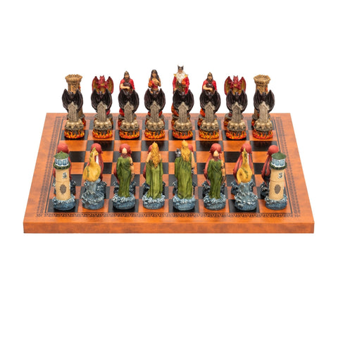 Italfama Water vs Fire Hand-Painted Resin Chess Set Leather Board Made in Italy