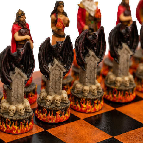 Italfama Water vs Fire Hand-Painted Resin Chess Set Leather Board Made in Italy