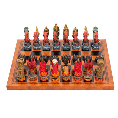 Italfama Water vs Fire Hand-Painted Resin Chess Set Leather Board Made in Italy
