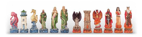 Italfama Water vs Fire Hand-Painted Resin Chess Set 3-in-1 Leather Board