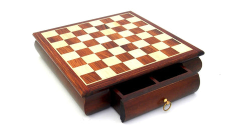 Waterloo Battle Hand-Painted Chess Set, Mahogany Board with Drawer Italfama