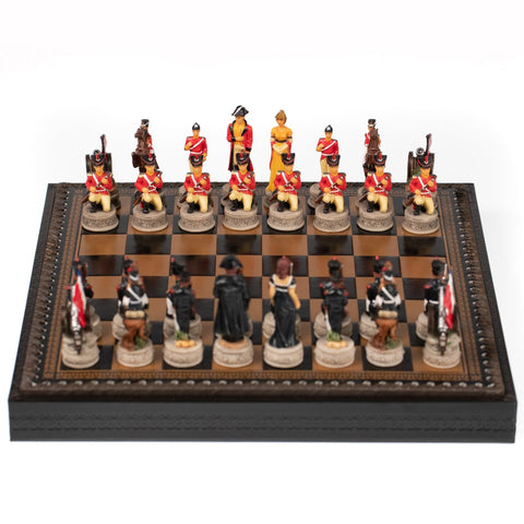 Italfama Waterloo Chess Set 35cm PU Leather Storage Board + Checkers, Backgammon