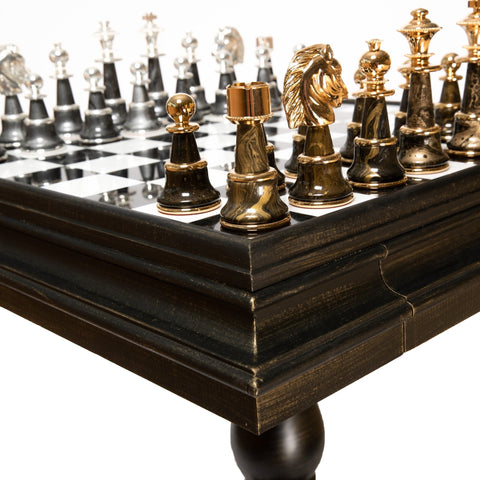Italfama Gold & Silver Plated Brass Chess Set with Table, Marble Top, Drawers XL