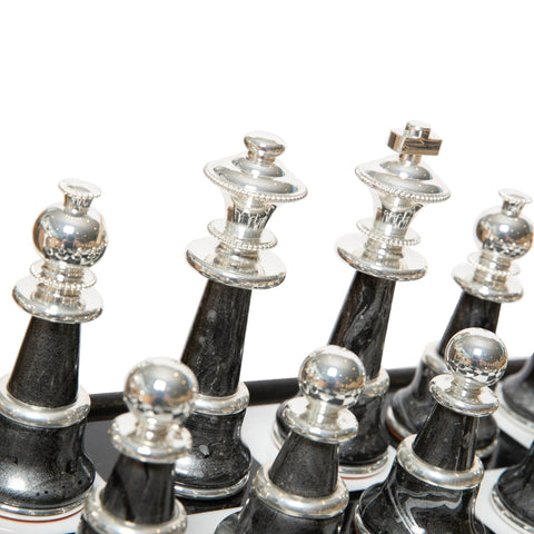 Italfama Gold & Silver Plated Brass Chess Set with Table, Marble Top, Drawers XL