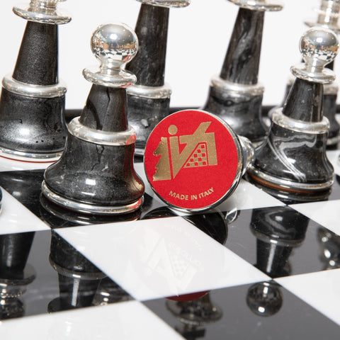 Italfama Gold & Silver Plated Brass Chess Set with Table, Marble Top, Drawers XL