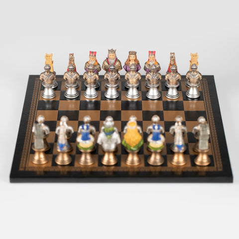 Italfama Medieval Hand-Painted Resin Chess Set w/ Faux Leather Board Italy