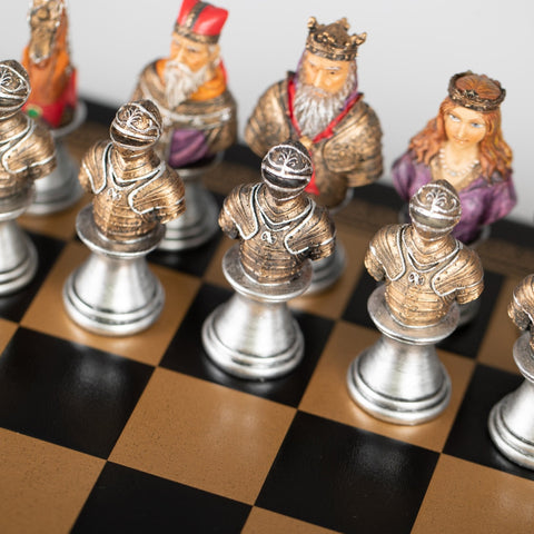 Italfama Medieval Hand-Painted Resin Chess Set w/ Faux Leather Board Italy