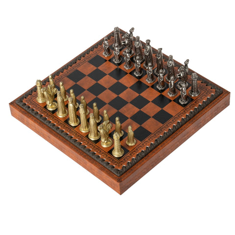 Italfama Medieval Metal Chess Set, 28cm Faux Leather Board, Handmade Italy