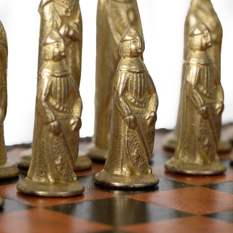 Italfama Medieval Metal Chess Set, 28cm Faux Leather Board, Handmade Italy
