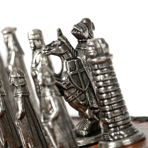 Italfama Medieval Metal Chess Set, 28cm Faux Leather Board, Handmade Italy