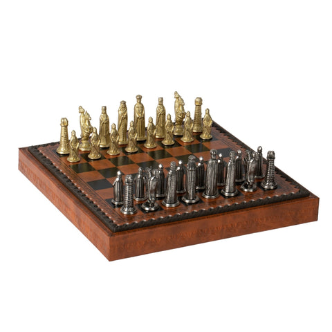 Italfama Medieval Metal Chess Set, 28cm Faux Leather Board, Handmade Italy