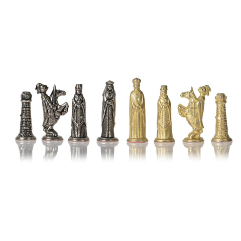 Italfama Medieval Metal Chess Set, 28cm Faux Leather Board, Handmade Italy