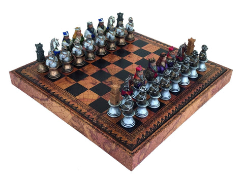 Italfama Medieval Chess Set 3-in-1 with Checkers & Backgammon, Hand-Painted