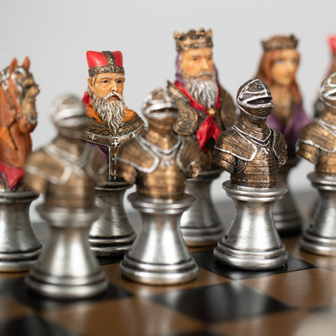 Italfama Medieval Chess Set 3-in-1 with Checkers & Backgammon, Hand-Painted