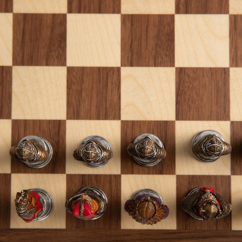 Italfama Hand-Painted Medieval Chess Set, Walnut Board & Box, 8cm King