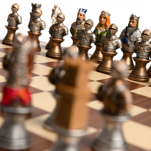 Italfama Hand-Painted Medieval Chess Set, Walnut Board & Box, 8cm King