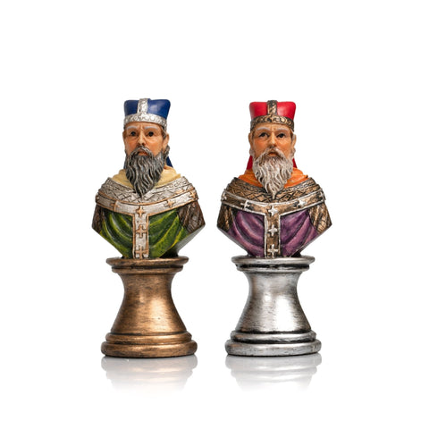 Italfama Hand-Painted Medieval Chess Set, Walnut Board & Box, 8cm King