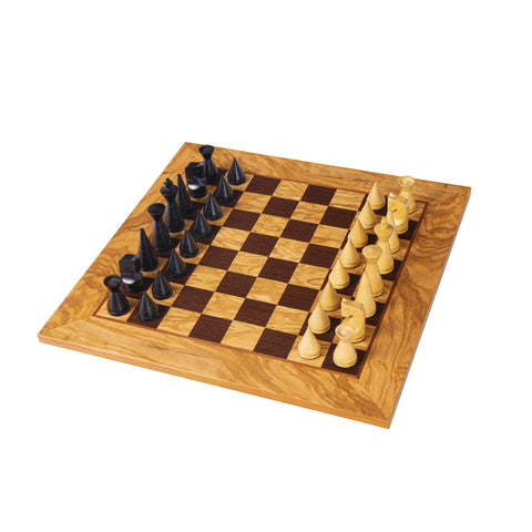 Wooden Chess Set Modern Style Chessmen Olive Burl Board 40Cm Manopoulos Sw4040H