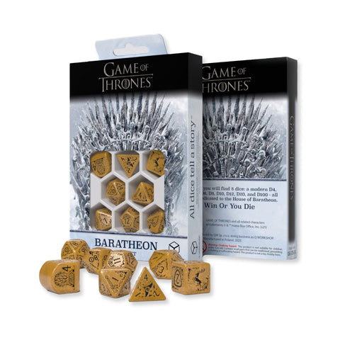 Game of Thrones Baratheon 8-Die Polyhedral Dice Set by Q-Workshop, Yellow/Black