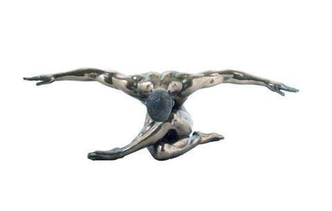 Italian Bronze Resin Male Nude Sculpture, Arms Outstretched, 44x17x15cm Italfama