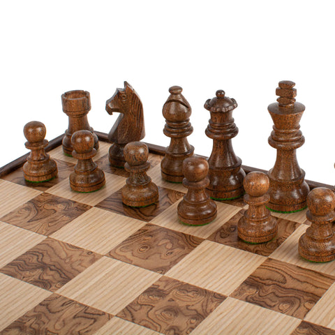 Walnut Burl Chess set 35x35cm with Staunton Chessmen Manopoulos