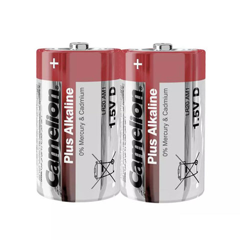 2 Camelion D Plus Alkaline Batteries Lr20 Mn1300 Am1 E95 1.5V 2Sh NEW