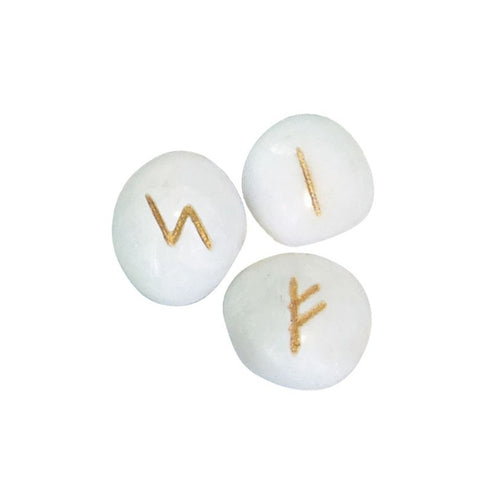 White Onyx Runes Natural Stone Meditation Esoteric With Bag Lo Scarabeo NEW