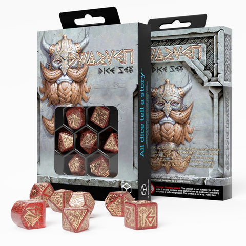 Dwarven Dice Set Jewels Shimmering Red With Gold Engravings Q-Workshop RDWA09