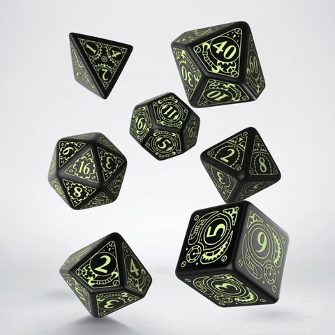 Steampunk Black And Glow In The Dark Dice Set Role Playing Games Q-Workshop NEW