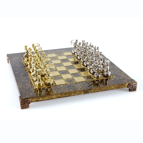 Archers Metal Chess Set Gold & Silver Chessmen Board 28Cm Manopoulos S15Bro