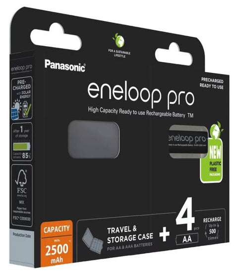 Panasonic Eneloop Pro rechargeable AA 2500mAh 4BL batteries 4 pcs. and storage case