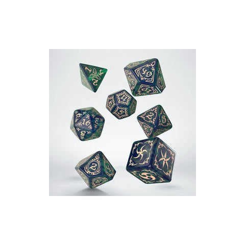 Q-Workshop Tribal Dice Set Blue-Green & Beige 7-Die Polyhedral RPG Anne Stokes