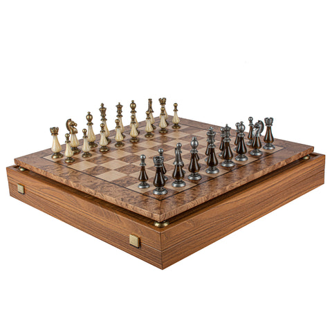 Pearl Metal Chess Set Walnut Burl & Oak Chessboard 50Cm Manopoulos Sw60A50J