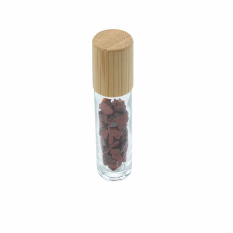 Gemstone Essential Oil Roller Bottle - Red Jasper With Wooden Cap Crystals NEW