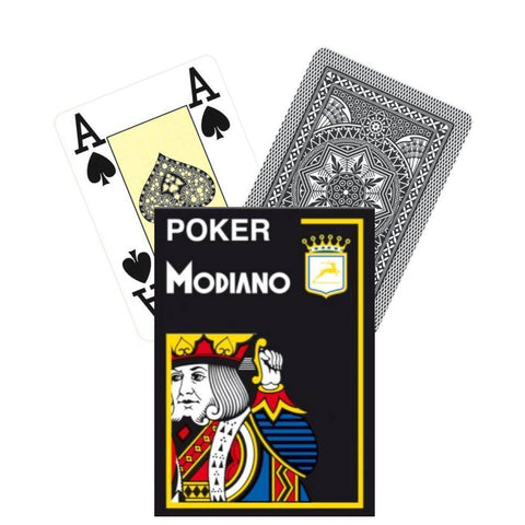 Modiano Poker Black Playing Cards Deck 4 Jumbo Index Large Plastic Italy NEW