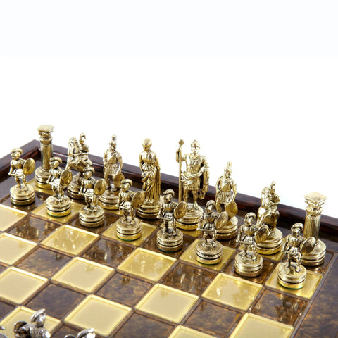 Greek Roman Period Metal Chess Set Gold & Silver Chessmen 27Cm Manopoulos Sk3Bro