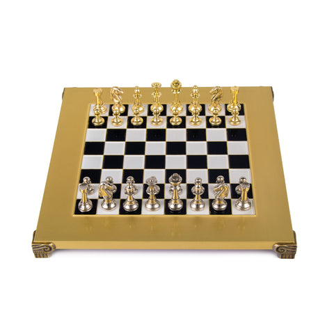 Classic Metal Staunton Chess Set Gold & Silver Chessmen 28Cm Manopoulos S32Bla