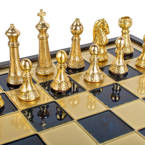 Classic Metal Staunton Chess Set Gold & Silver Chessmen 41Cm Manopoulos Sk33Blu