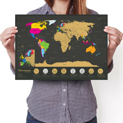7 Wonders Scratch World Map Travel Tracker Journal Wall Poster Personalized NEW