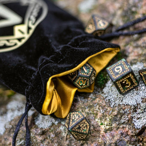 RUNIC DICE BAG VELOUR BLACK GOLD ROLEPLAYING GAMES Q-WORKSHOP RPG DND POUCH NEW