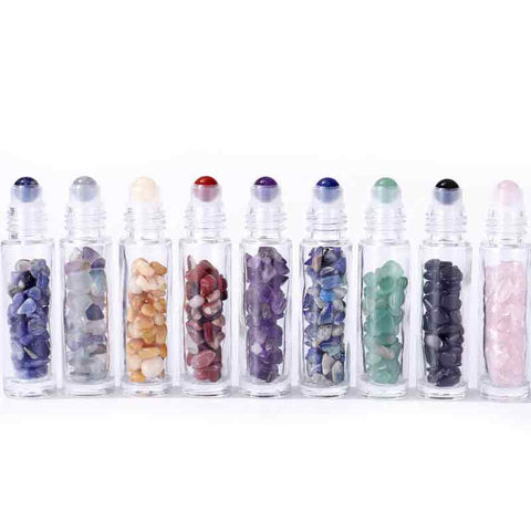 Aventurine Crystal Gemstone Oil Roller Bottle, Silver Cap, 12 x 3 cm