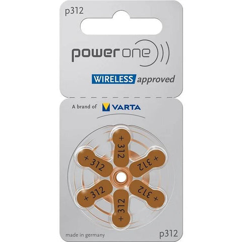 6 Power One Varta Size 312 Pr41 Hearing Aid Batteries 1.45V Zinc NEW