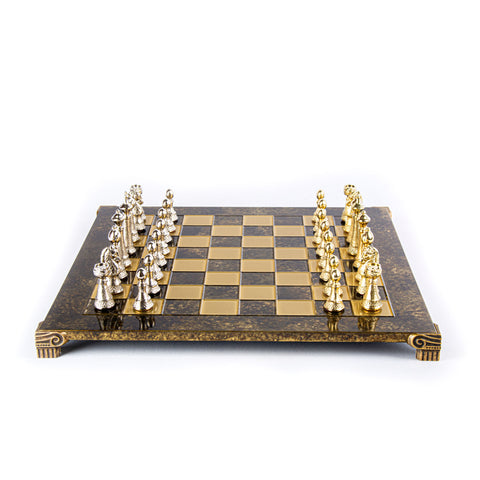 Classic Metal Staunton Chess Set Gold & Silver Chessmen 44Cm Manopoulos S33Bro