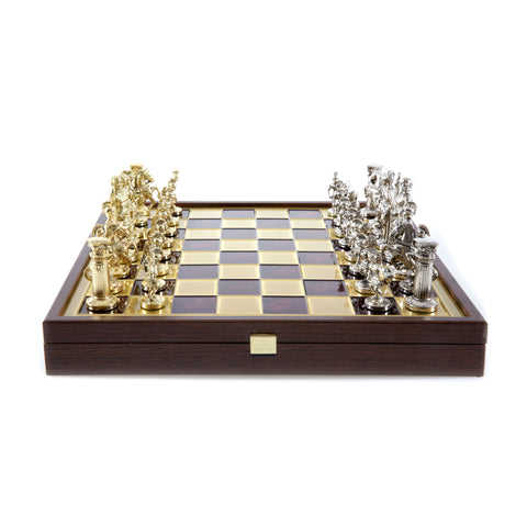 Greek Roman Period Metal Chess Set Gold &Silver Chessmen 41Cm Manopoulos Sk11Red
