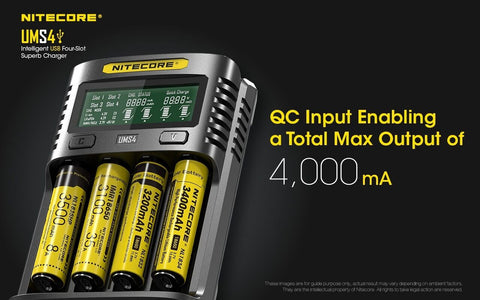 Nitecore Ums4 Intelligent USb Superb Charger Rechargeable Battery Li-Ion/Nimh