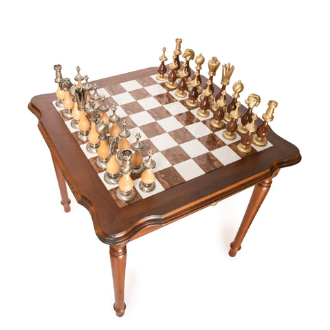 Italfama Italian Wooden Chess Table with Marble Top, Storage, 84cm – No Pieces