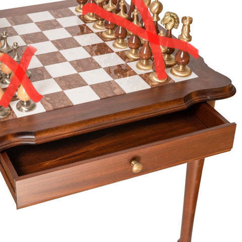 Italfama Italian Wooden Chess Table with Marble Top, Storage, 84cm β No Pieces