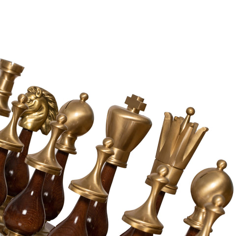 Italfama Luxury Marble Chess Table Set, Large Brass Gold/Silver Pieces